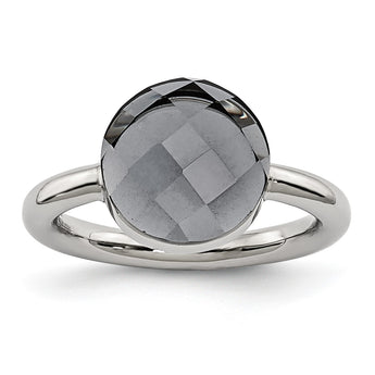 Stainless Steel Polished Grey Glass Ring - Birthstone Company
