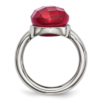 Stainless Steel Polished Red Glass Ring - Birthstone Company
