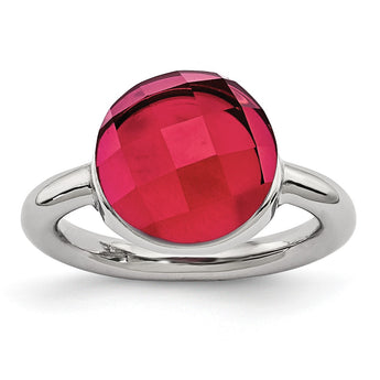 Stainless Steel Polished Red Glass Ring - Birthstone Company