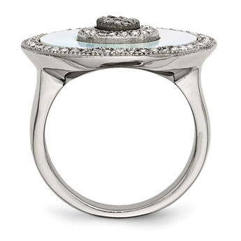 Stainless Steel Mother of Pearl Crystal Polished Ring - Birthstone Company