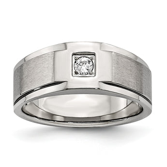 Stainless Steel Brushed and Polished with CZ Ring - Birthstone Company