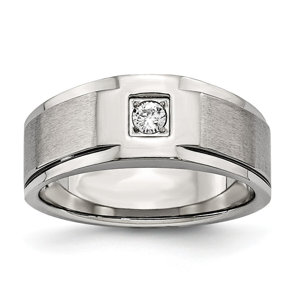 Stainless Steel Brushed and Polished with CZ Ring - Birthstone Company