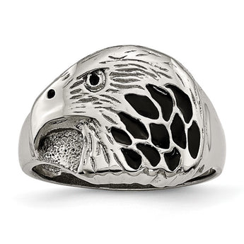 Stainless Steel Polished Black Enameled Eagle Ring - Birthstone Company