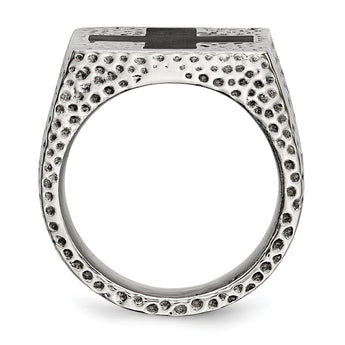 Stainless Steel Textured Black Enameled Cross Ring - Birthstone Company