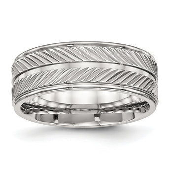 Stainless Steel Polished Grooved Ring - Birthstone Company