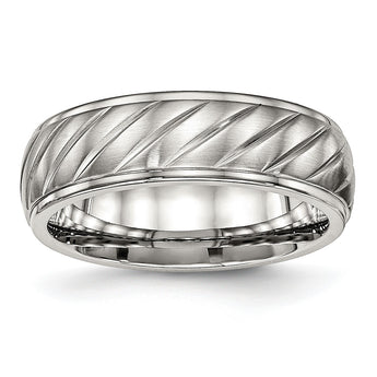 Stainless Steel Brushed and Polished Grooved Ring - Birthstone Company