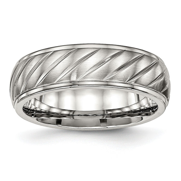 Stainless Steel Brushed and Polished Grooved Ring - Birthstone Company