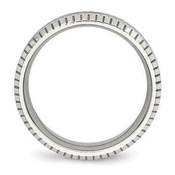 Stainless Steel Polished Grooved and Textured Ring - Birthstone Company
