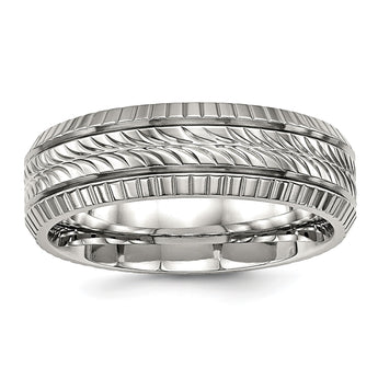 Stainless Steel Polished Grooved and Textured Ring - Birthstone Company