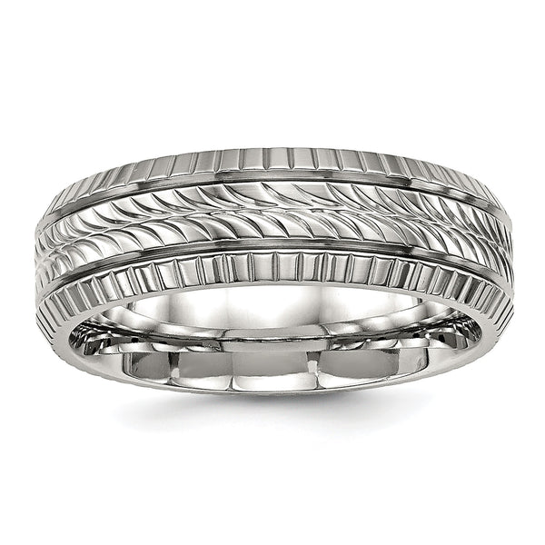 Stainless Steel Polished Grooved and Textured Ring - Birthstone Company