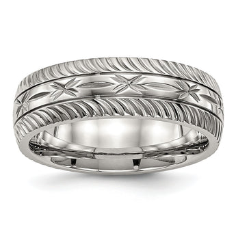 Stainless Steel Polished Diamond Cut Ring - Birthstone Company