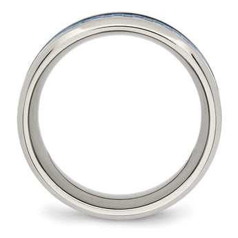 Stainless Steel Wedding Band with Polished Blue Carbon Fiber Inlay, Size 11 - Birthstone Company