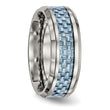 Stainless Steel Polished Blue Carbon Fiber Inlay Ring - Birthstone Company