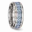 Stainless Steel Wedding Band with Polished Blue Carbon Fiber Inlay - 11