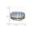 Stainless Steel Wedding Band with Polished Blue Carbon Fiber Inlay - 11
