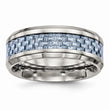 Stainless Steel Wedding Band with Polished Blue Carbon Fiber Inlay - 11