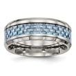 Stainless Steel Polished Blue Carbon Fiber Inlay Ring - Birthstone Company