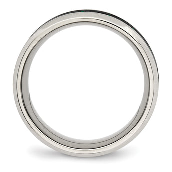 Stainless Steel Polished Black/Green Carbon Fiber Inlay Ring - Birthstone Company