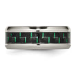 Stainless Steel Polished Black/Green Carbon Fiber Inlay Ring - Birthstone Company