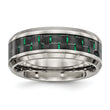 Stainless Steel Polished Black/Green Carbon Fiber Inlay Ring - Birthstone Company