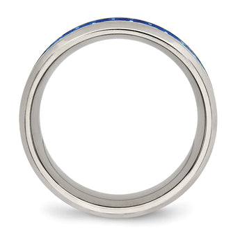 Stainless Steel Polished Blue/White Carbon Fiber Inlay Ring - Birthstone Company