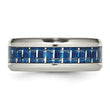 Stainless Steel Polished Blue/White Carbon Fiber Inlay Ring - Birthstone Company