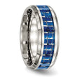 Stainless Steel Polished Blue/White Carbon Fiber Inlay Ring - Birthstone Company