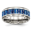 Stainless Steel Polished Blue/White Carbon Fiber Inlay Ring - Birthstone Company