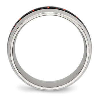 Stainless Steel Polished Black/Red Carbon Fiber Inlay Ring - Birthstone Company