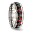 Stainless Steel Polished Black/Red Carbon Fiber Inlay Ring - Birthstone Company