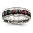 Stainless Steel Polished Black/Red Carbon Fiber Inlay Ring - Birthstone Company