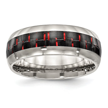 Stainless Steel Polished Black/Red Carbon Fiber Inlay Ring - Birthstone Company