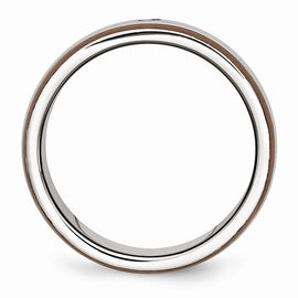 Diamond Wedding Band in Stainless Steel with Brown IP Edge, 8mm