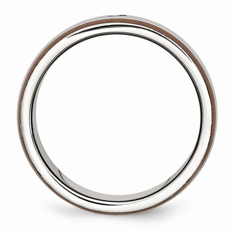 Diamond Wedding Band in Stainless Steel with Brown IP Edge, 8mm
