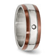 Diamond Wedding Band in Stainless Steel with Brown IP Edge, 8mm - Birthstone Company