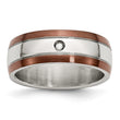 Diamond Wedding Band in Stainless Steel with Brown IP Edge, 8mm