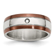 Diamond Wedding Band in Stainless Steel with Brown IP Edge, 8mm - Birthstone Company