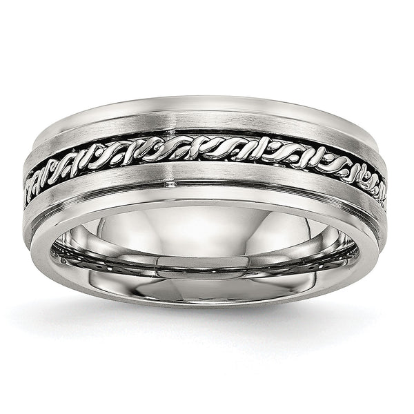 Stainless Steel Brushed and Polished Braided 7.00mm Band - Birthstone Company