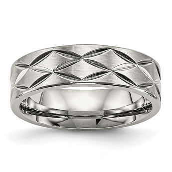 Stainless Steel Brushed and Polished Diamond-cut 6.50mm Band - Birthstone Company