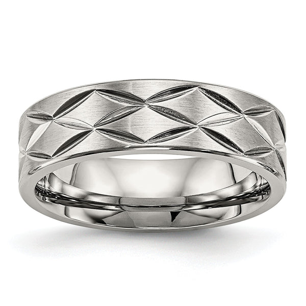 Stainless Steel Brushed and Polished Diamond-cut 6.50mm Band - Birthstone Company