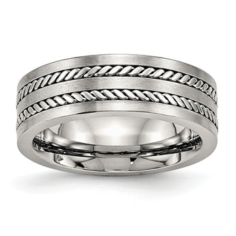 Stainless Steel Brushed and Polished Twisted 7.00mm Band - Birthstone Company