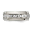 Stainless Steel Polished Half Round Grooved CZ Ring - Birthstone Company