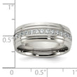 Stainless Steel Polished Half Round Grooved CZ Ring - Birthstone Company