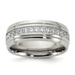 Stainless Steel Polished Half Round Grooved CZ Ring - Birthstone Company