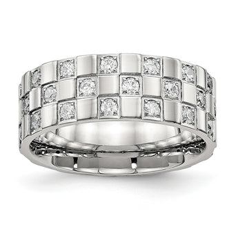 Stainless Steel Polished Checkered Board CZ Ring - Birthstone Company