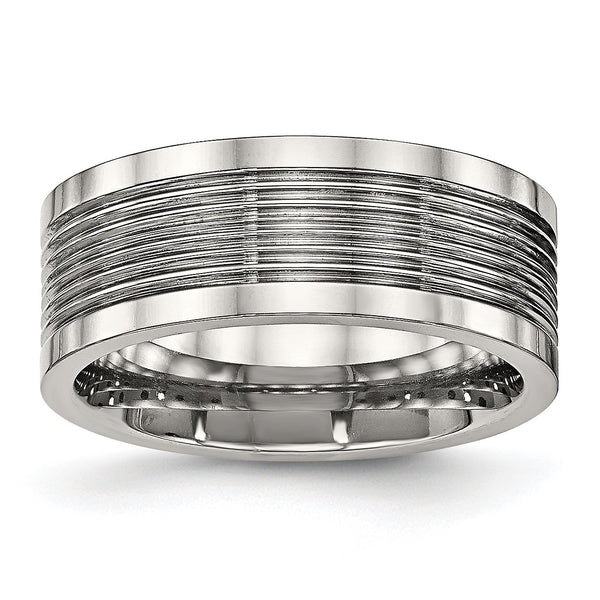 Stainless Steel Polished Grooved Comfort Back Ring - Birthstone Company