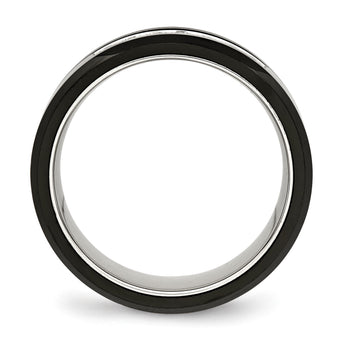 Stainless Steel Polished Black Ceramic CZ Beveled Edge Ring - Birthstone Company