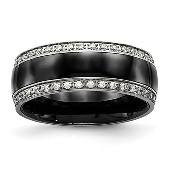 Stainless Steel Polished Black Ceramic CZ Ring - Birthstone Company