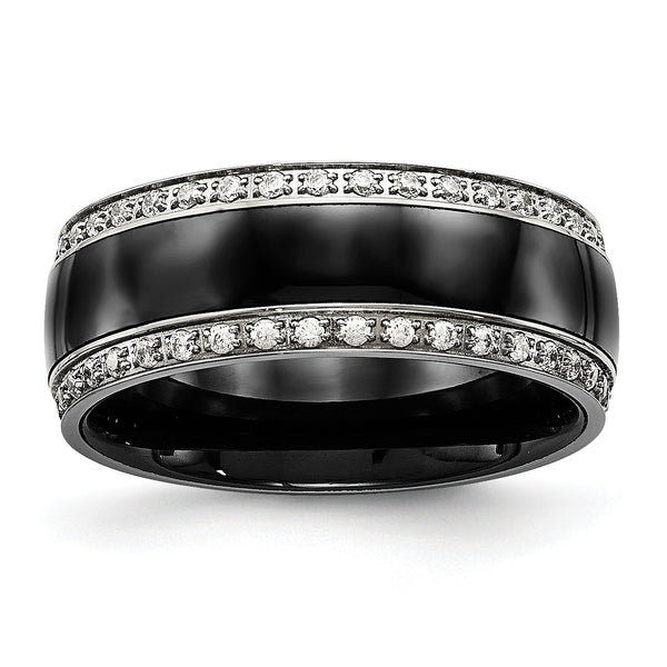Stainless Steel Polished Black Ceramic CZ Ring - Birthstone Company