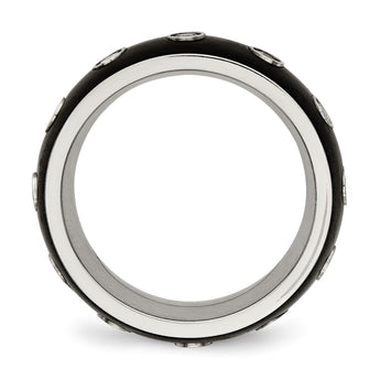 Stainless Steel Brushed and Polished Black IP CZ Half Round Ring - Birthstone Company